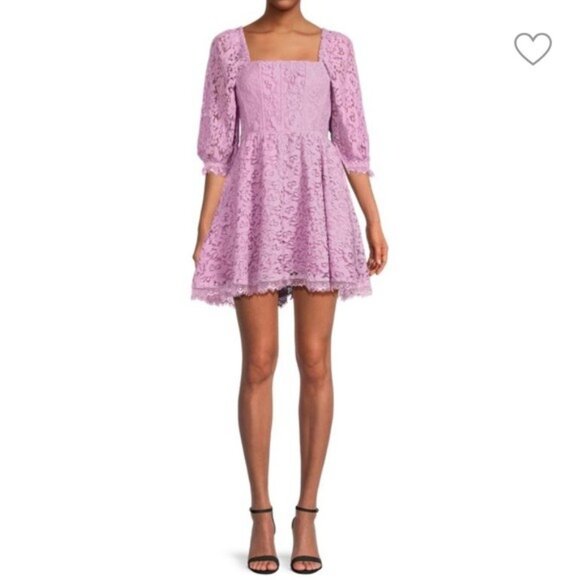 Saylor Marzella Light Pink Purple Dress Babydoll Size M Mini Lace Puff Sleeve - Picture 1 of 6